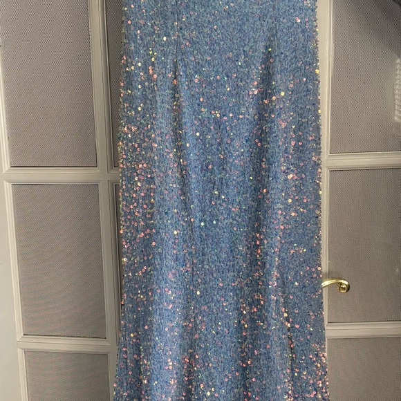 Sherri Hill One Shoulder light blue Sequin Long Sz 8 Prom Pageant Dress - Picture 4 of 8